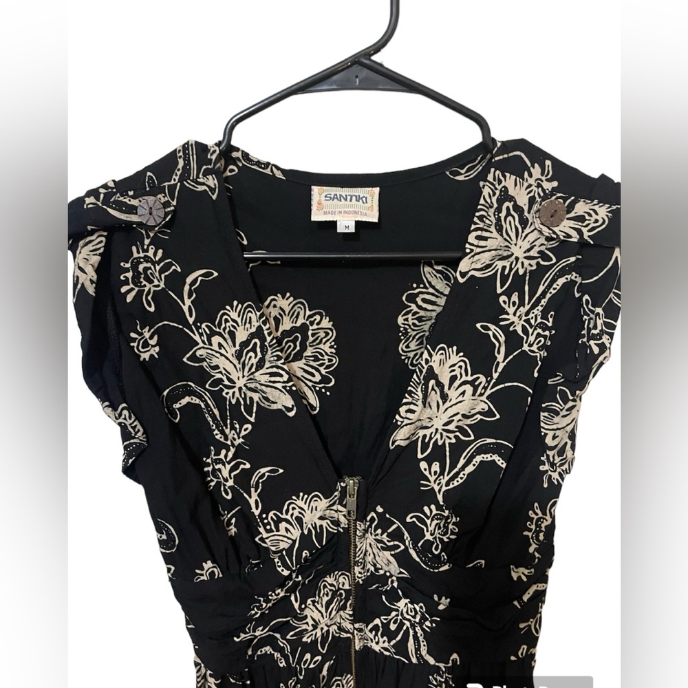 Santiki midi dress black and beige floral
